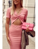 Fitted dress with a cutout at the front, pink FG601 - Online store - Boutique